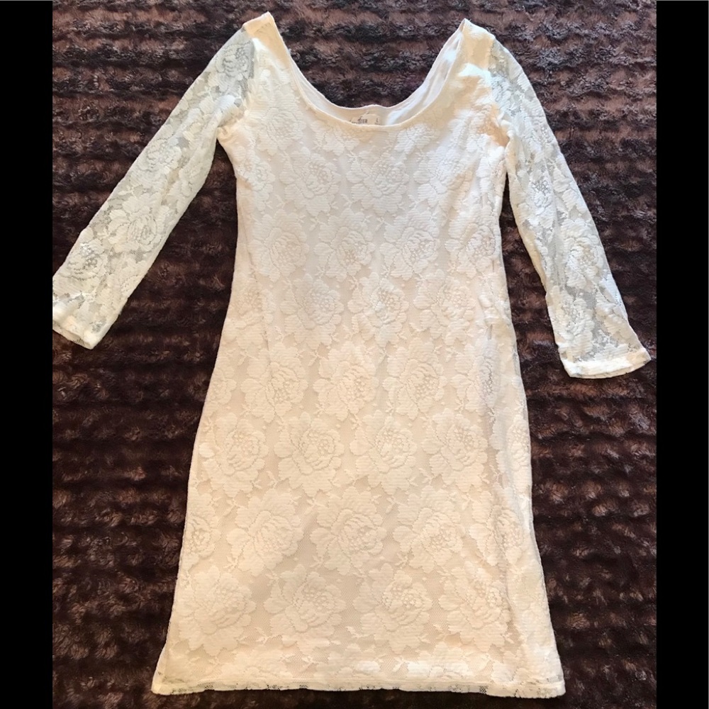 Hollister Cream Flower Lace Bodycon Midi Dress